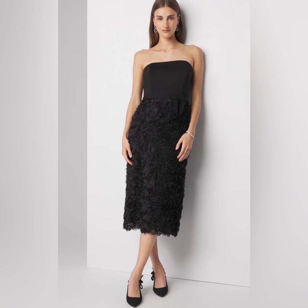 White House Black Market Black Floral Appliqué dress size 2